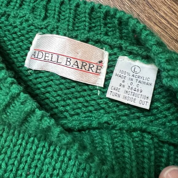 Vtg Green Ugly Christmas Sweater Large Santa Sleigh Rudolph 1980s Prep Pop Art - Picture 5 of 6